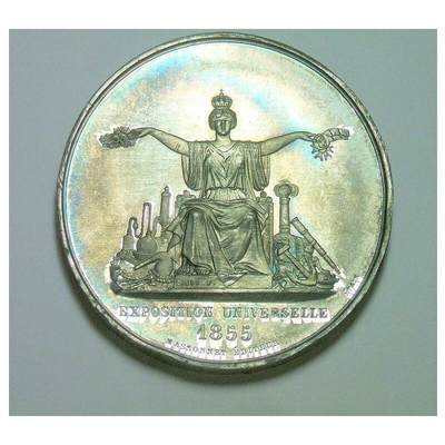 法国1855年 拿破仑三世+女神高浮雕精制大合金章 光边 50MM 法国1855年 拿破仑三世+女神高浮雕精制大合金章 光边 50MM