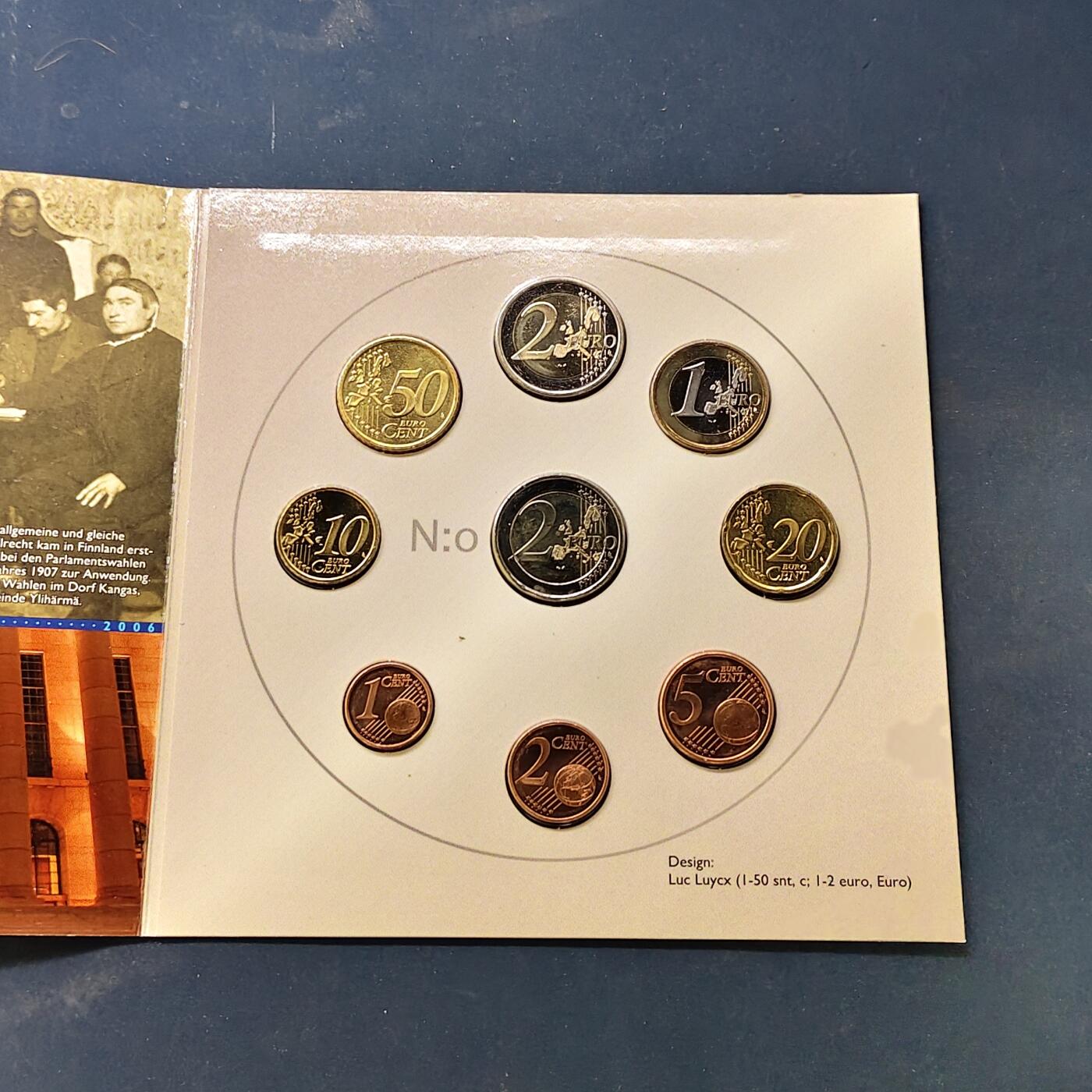 【全场包邮】纯粹捡漏拍506场-持续更新中 芬兰2006年全民选举权主题官方套币-含2欧元全民选举权100周年双色纪念币（编号2006-2）