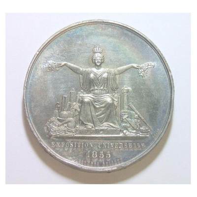 法国1855年 拿破仑三世+女神高浮雕精制大合金章 光边 50MM 法国1855年 拿破仑三世+女神高浮雕精制大合金章 光边 50MM