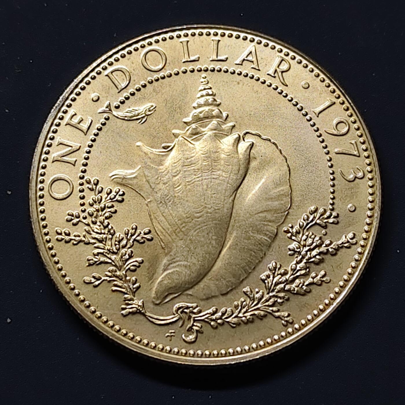 【全场包邮】纯粹捡漏拍507场-持续更新中 巴哈马群岛1973年1元海螺银币【34.54毫米18.14克80%】