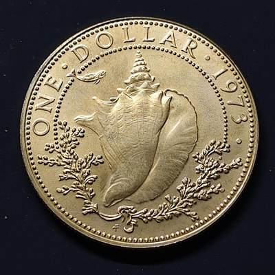 【全场包邮】纯粹捡漏拍507场-持续更新中 - 巴哈马群岛1973年1元海螺银币【34.54毫米18.14克80%】