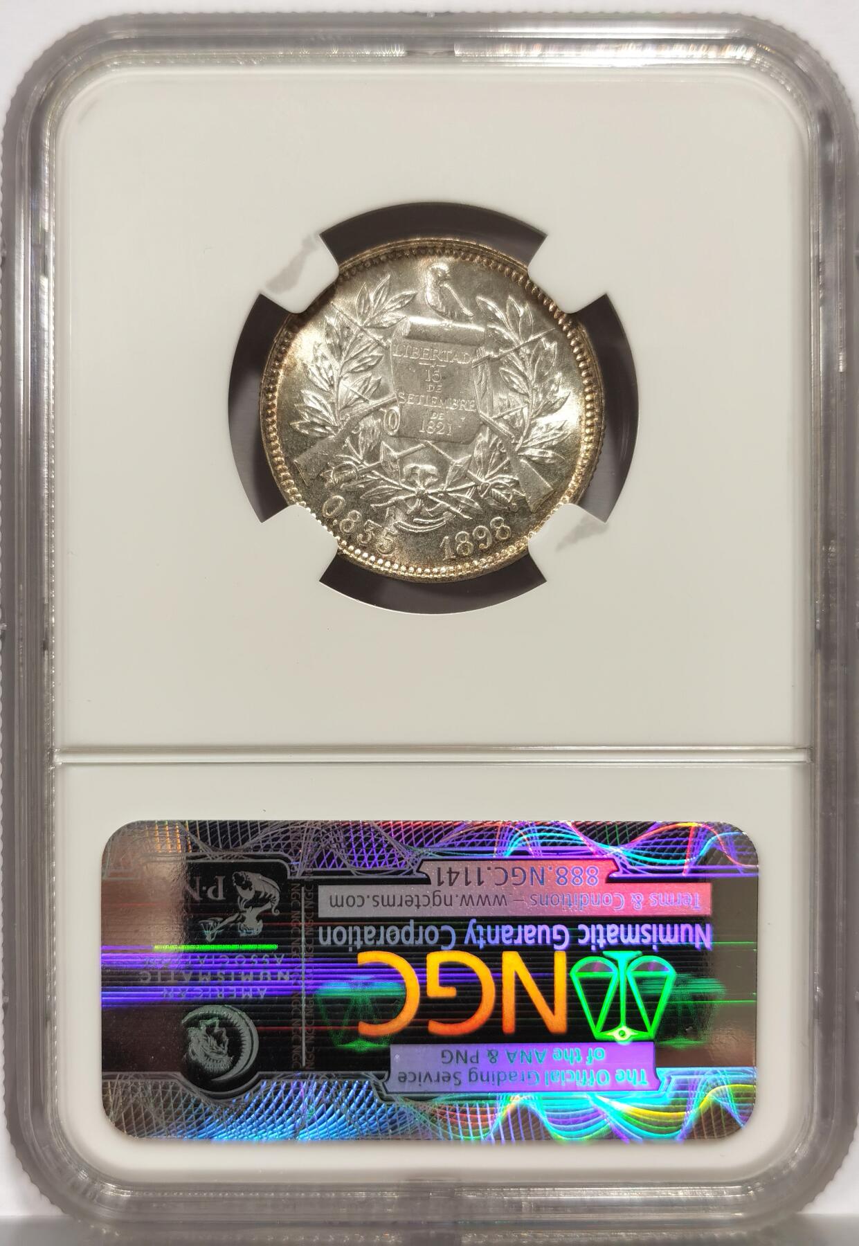 博洋堂世界钱币拍卖第162期（全场包邮） NGC MS66 危地马拉1898年2里亚尔银币，冠军分！