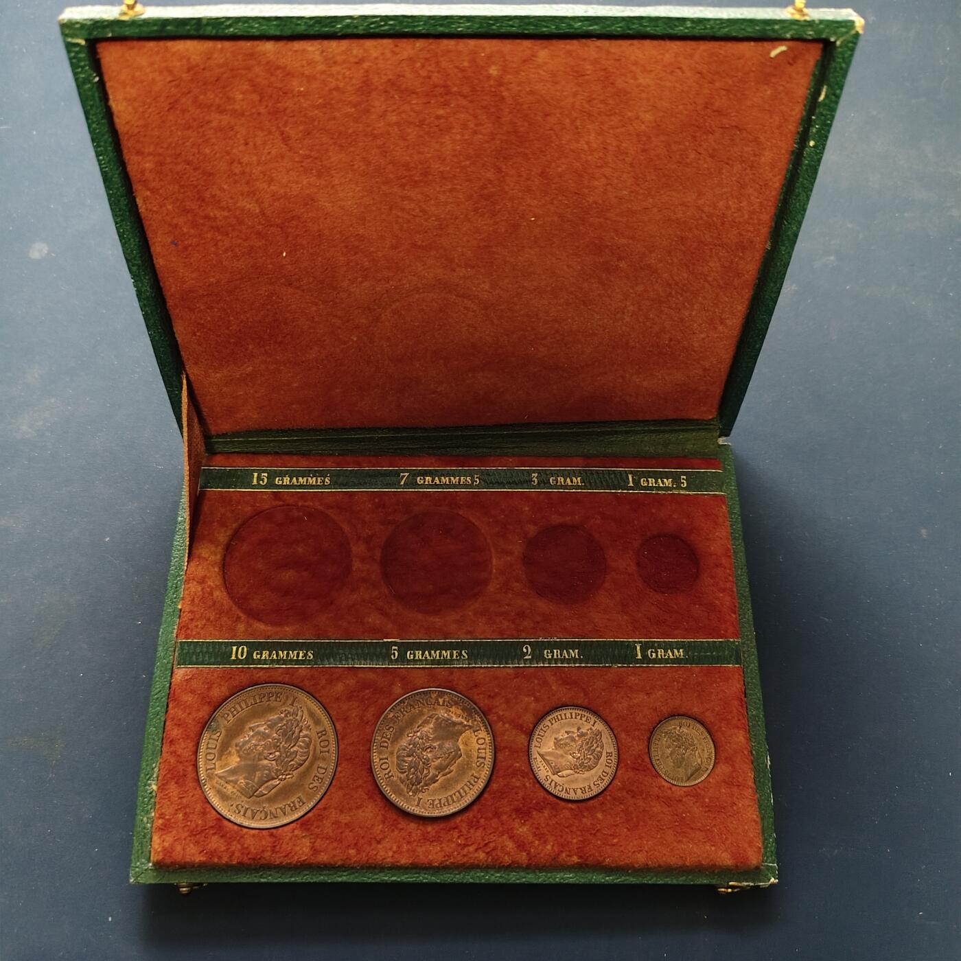 【全场包邮】纯粹捡漏拍507场-持续更新中 【样币】法国路易斯·菲利普一世1-10分铜样币4枚（2分版为1842年E11）-原盒