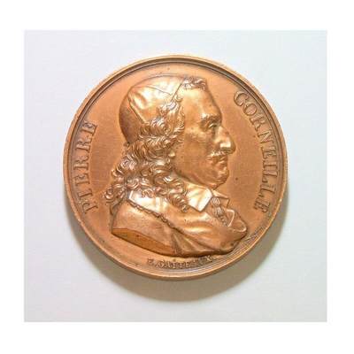 法国1816年 大文豪高乃依高浮雕精制大铜章 光边 40MM - 法国1816年 大文豪高乃依高浮雕精制大铜章 光边 40MM