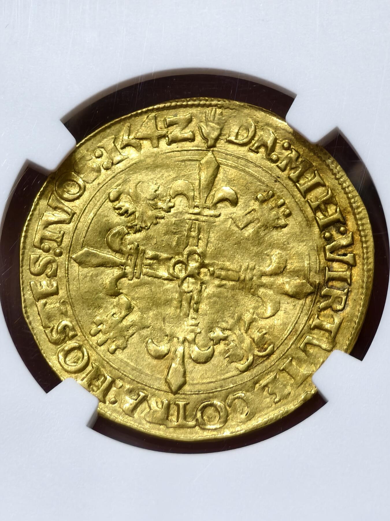 NGC-AU53神圣罗马帝国1542年布拉班特查理五世1金王冠金币