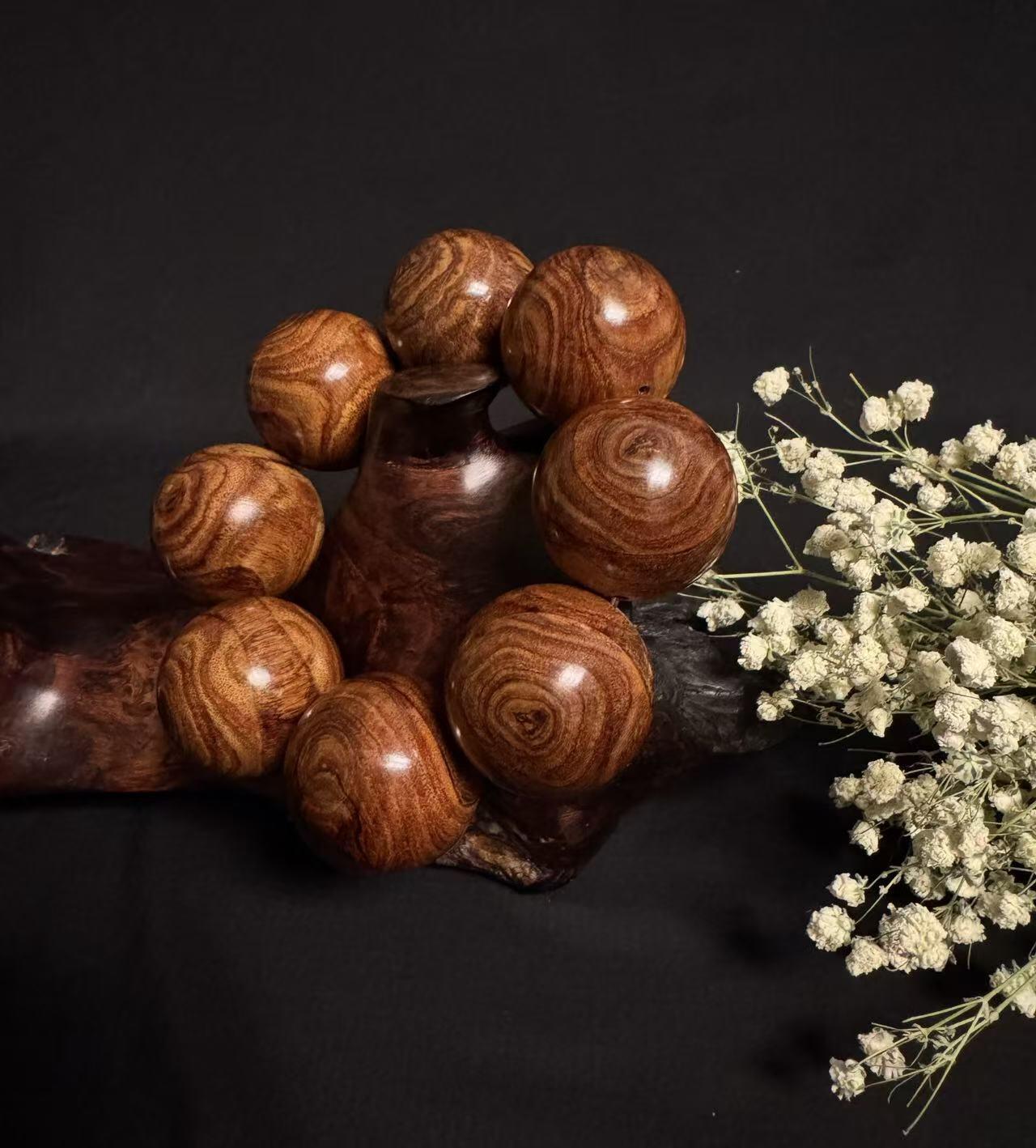 零元拍：海南黄花梨满花鬼眼荧光3.4豪华大手持，手串