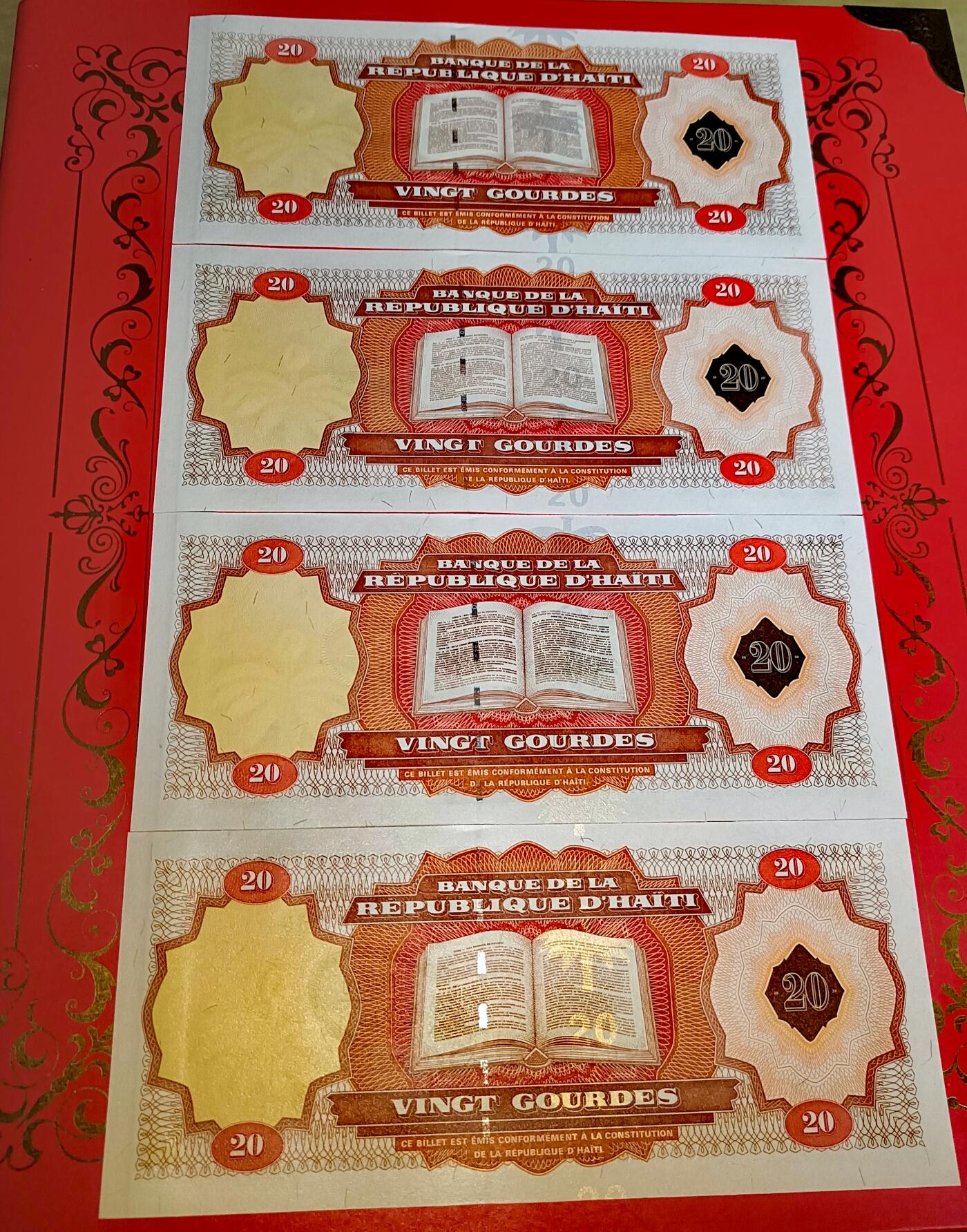 全新海地2001年20古德銀箔版超级靓品纪念钞4枚连号一组