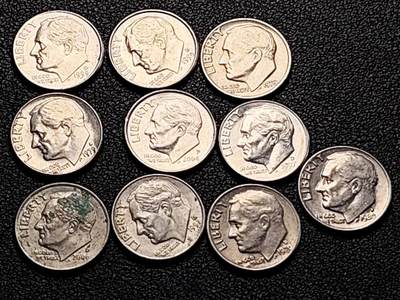 泉币菌-第200场- 新年快乐 新年第8场 本场拍品多 请提前出价（正月十五统一发货） - 高币值一组十枚 美国10美分镍币 罗斯福 