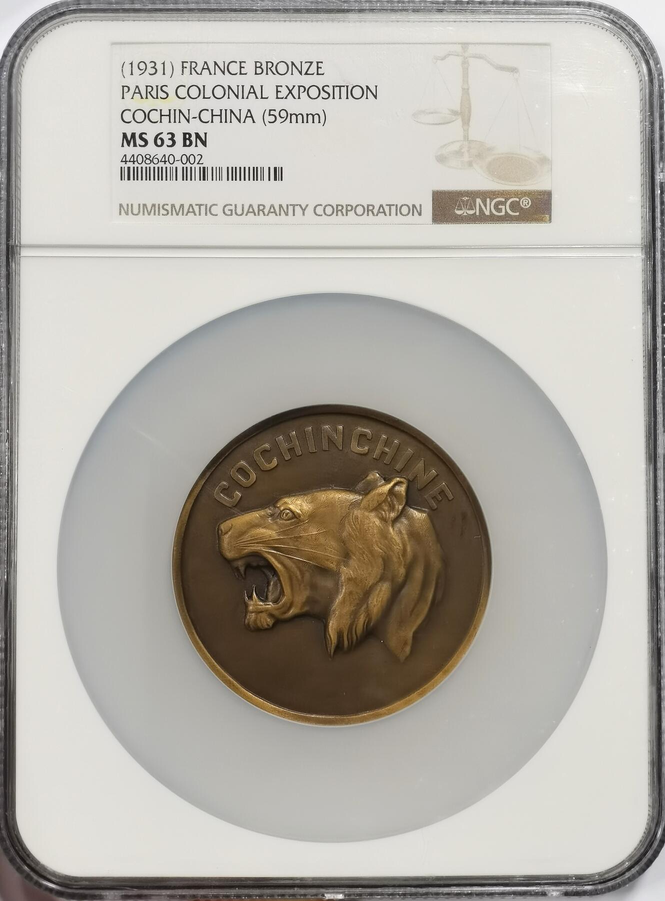 博洋堂世界钱币拍卖第162期（全场包邮） NGC MS63 法国交趾中国1931年巴黎殖民地博览会铜章 香港SBP拍卖会62分2025年成交价780美元