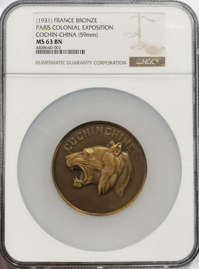 博洋堂世界钱币拍卖第162期（全场包邮） - NGC MS63 法国交趾中国1931年巴黎殖民地博览会铜章 香港SBP拍卖会62分2025年成交价780美元