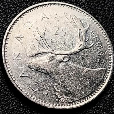 泉币菌-第200场- 新年快乐 新年第8场 本场拍品多 请提前出价（正月十五统一发货） - 高币值 加拿大1982年1/4加拿大元 伊丽莎白二世 驯鹿 24mm  高