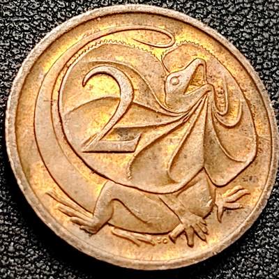 泉币菌-第200场- 新年快乐 新年第8场 本场拍品多 请提前出价（正月十五统一发货） - 铜光美品 1981年 英属澳大利亚2分铜币 伞蜥蜴斗篷蜥 21.5mm