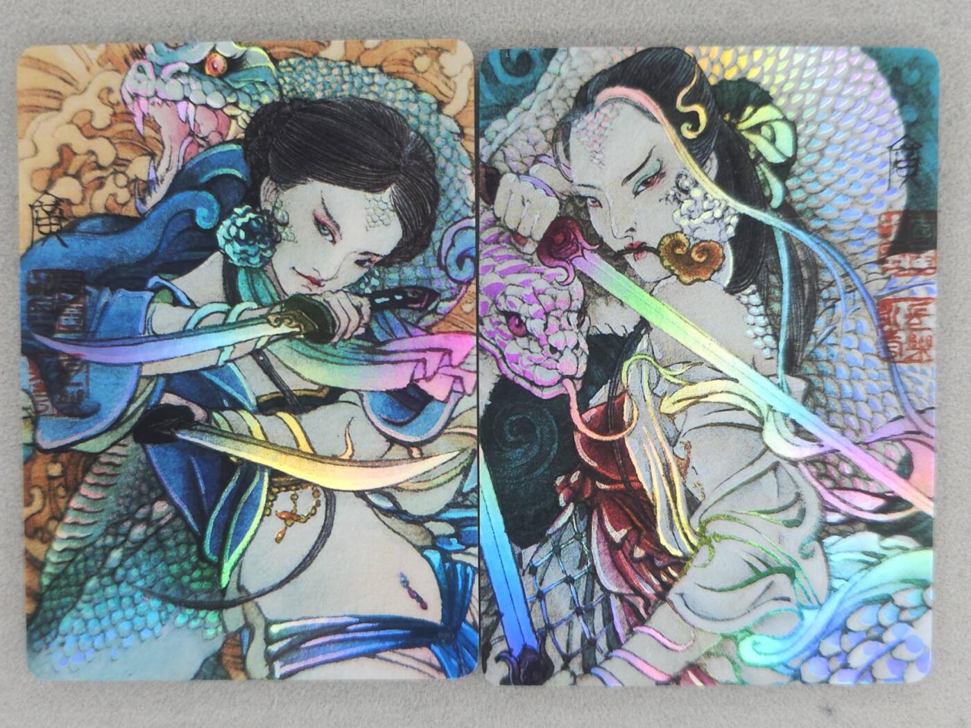 买就送PR！！龙虎卡牌-七六场（满200元包邮，无佣金，每周六结拍，欢迎送拍） 彩闪2张 启读 李广 - 青蛇&白蛇