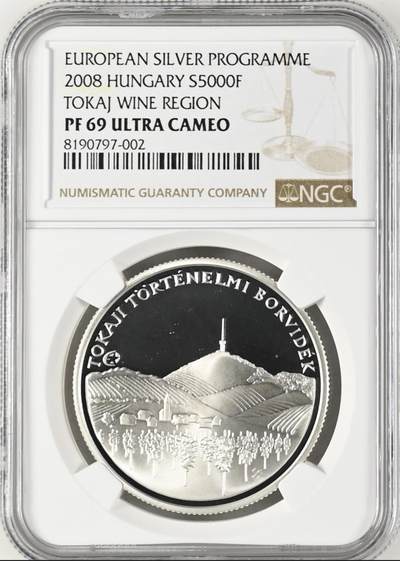 S&S Numismatic世界钱币-拍卖 第121期  - 获奖币*匈牙利2008年 联合国教科文组织-托卡伊葡萄酒产区 5000福林精制纪念银币 31.46克925银  NGC PF69UC