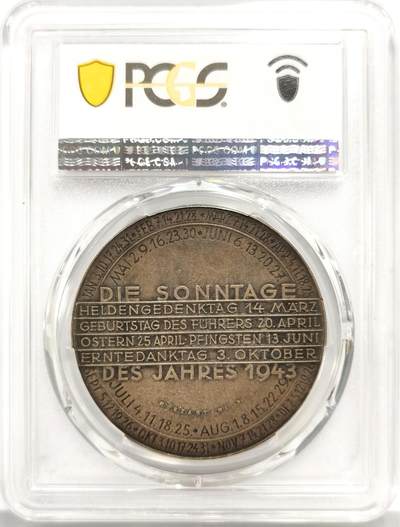 博洋堂世界钱币拍卖第162期（全场包邮） PCGS SP63 奥地利日历系列1943年月亮女神露娜款银章，40mm尺寸950银！换盒可以要求备注the Third Reich。自然黄油金色包浆，外加系列最美设计，实属无与伦比的一款藏品！