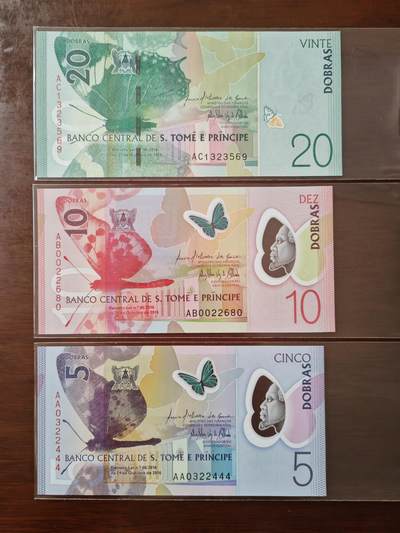 【礼羽收藏】🌏世界钱币拍卖126期 - (一组3张)【UNC】非洲 圣多美和普林西比 5.10.20多布拉