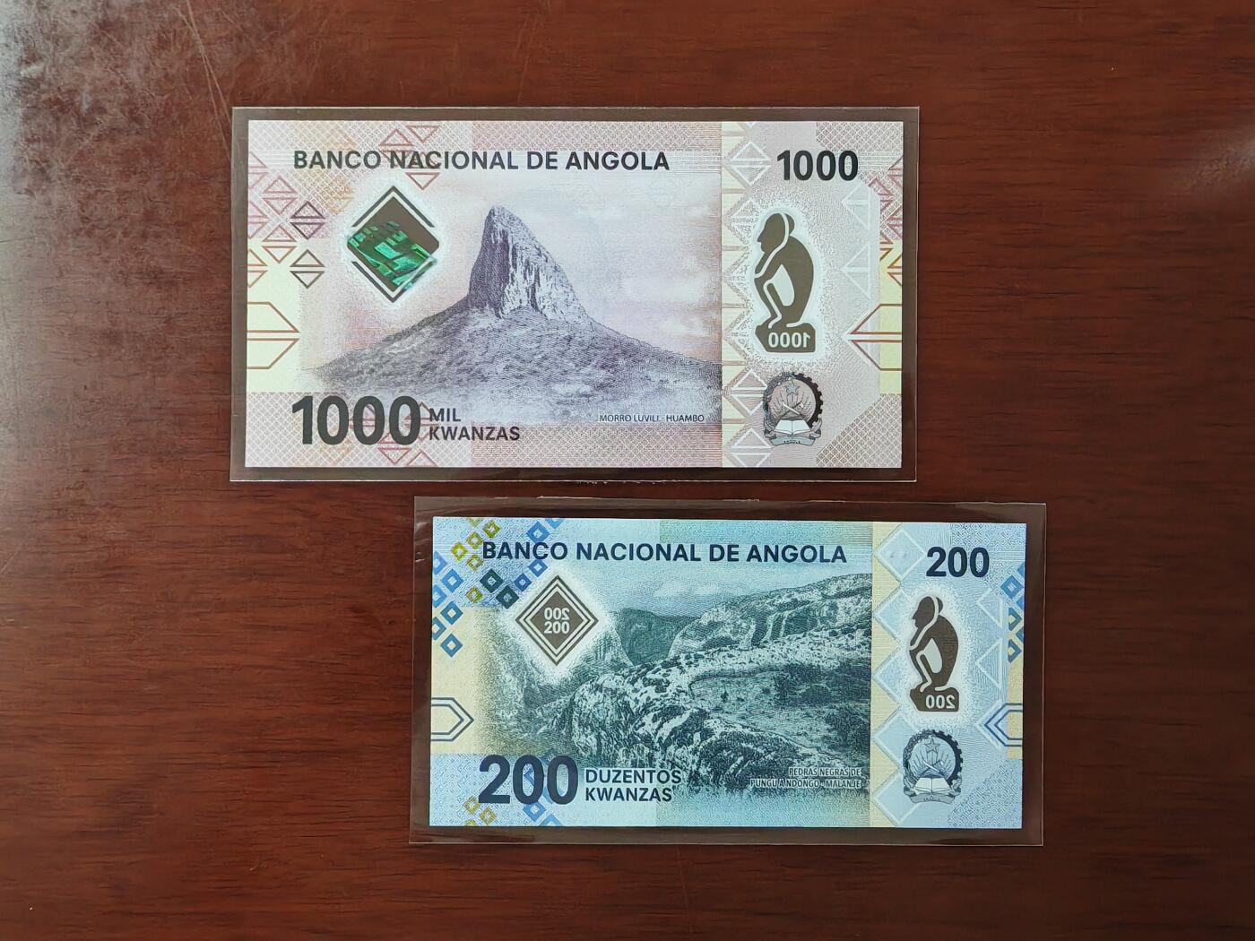【礼羽收藏】🌏世界钱币拍卖126期  (一组2张)【UNC】非洲 安哥拉 200.1000 宽扎 塑料钞 两张都是首发A冠