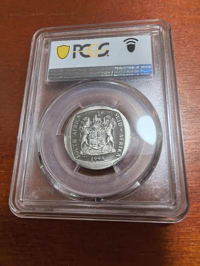 长老汇马年精选第十九场拍卖 1994南非总统就职5朗德精制铜镍币，PCGS PR67DCAM，HA2011年同分成交价8000多元