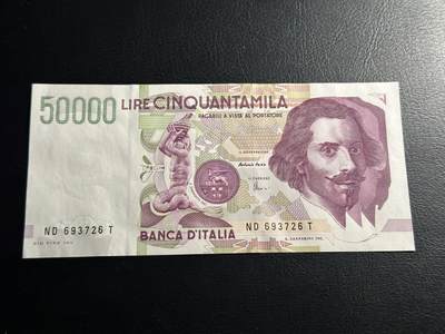 丙午马年开年第二场（大更新） - 意大利1992年50000里拉，品相unc-au，可能受潮了。末代版本，贝尔尼尼，品种不错