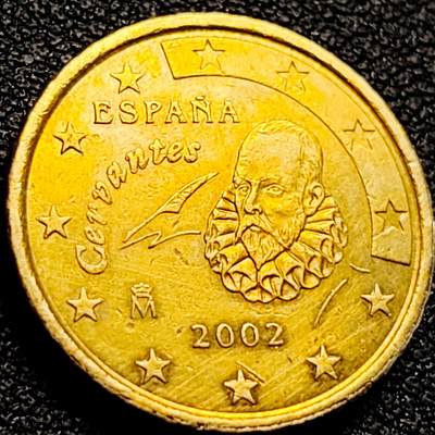 泉币菌-第200场- 新年快乐 新年第8场 本场拍品多 请提前出价（正月十五统一发货） - 欧元 西班牙2002年10欧分铜币 作家塞万提斯·萨维德拉 19.75MM