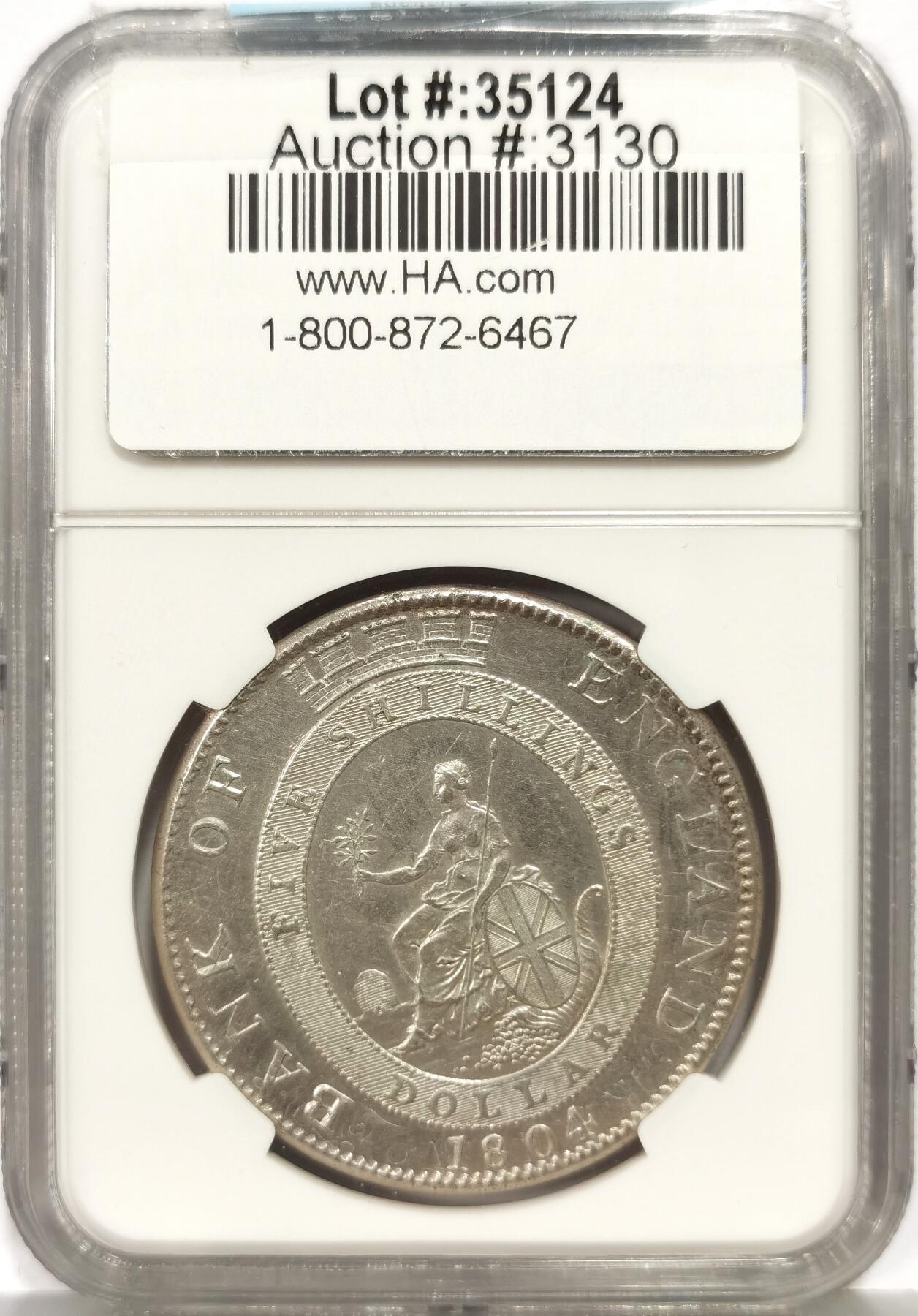 博洋堂世界钱币拍卖第162期（全场包邮） NGC AU 英国1804年英格兰银行乔治三世5先令银币，白家旧藏，底板状态非常好，可砸盒送评博分，此前博洋堂PCGS AU92有2600左右成交