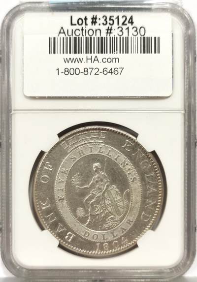 博洋堂世界钱币拍卖第162期（全场包邮） NGC AU 英国1804年英格兰银行乔治三世5先令银币，白家旧藏，底板状态非常好，可砸盒送评博分，此前博洋堂PCGS AU92有2600左右成交