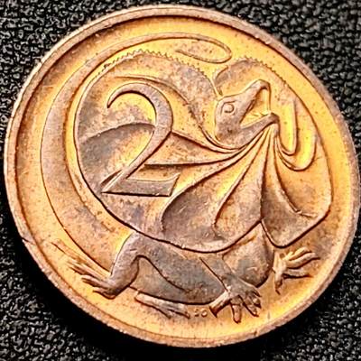 泉币菌-第200场- 新年快乐 新年第8场 本场拍品多 请提前出价（正月十五统一发货） - 铜光美品 1984年 英属澳大利亚2分铜币 伞蜥蜴斗篷蜥 21.5mm