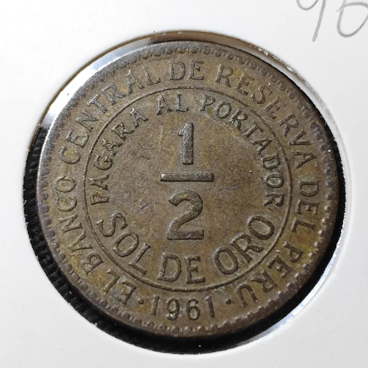 KK钱币收藏小铺  第396期  2月预留时间 周末发货 1961秘鲁1/2索尔铜币 