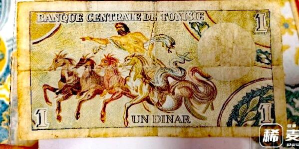 突尼斯早期1965年1第纳尔稀缺好品纸币