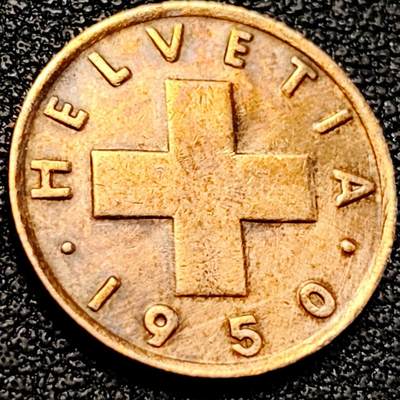 泉币菌-第200场- 新年快乐 新年第8场 本场拍品多 请提前出价（正月十五统一发货） - 十字 瑞士1950年1分铝青铜币 袖珍币
