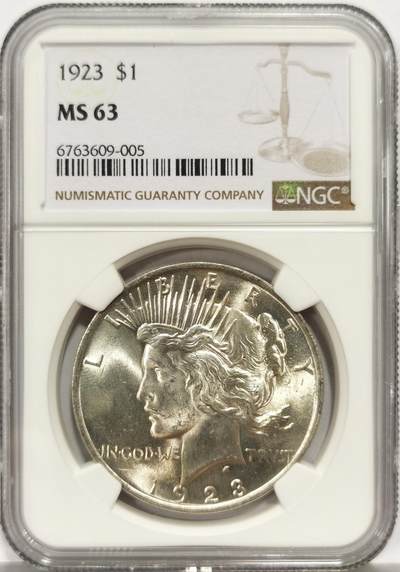 博洋堂世界钱币拍卖第162期（全场包邮） - NGC MS63 美国1923年和平一元大银币，自然光泽极其曼妙