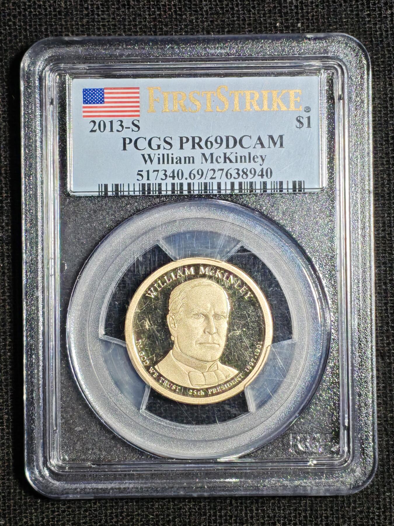 刘世昌艺术品销售中心～虎踞龙蟠*金杨在线联拍群第517期 美国2013年“总统～威廉麦金利”精制纪念币【初打】（PCGS    PR69DC    串号：27638940）1枚。