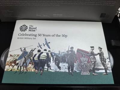 长老汇马年精选第七场拍卖 - 2019英国50便士发行50周年5枚精制银币套装，军事版版，钢琴烤漆木盒，1969套（1）