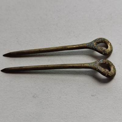 新年特惠专场 - 清末民国铜鎏金花纹发簪一对