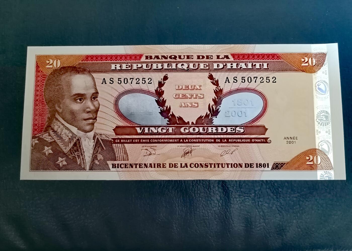 全新海地2001年20古德銀箔版超级靓品纪念钞4枚连号一组