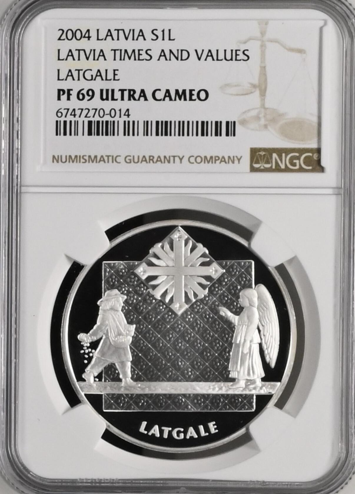 S&S Numismatic世界钱币-拍卖 第121期  拉脱维亚2004年 拉托加尔 1拉特精制纪念银币 31.47克925银  NGC PF69UC 