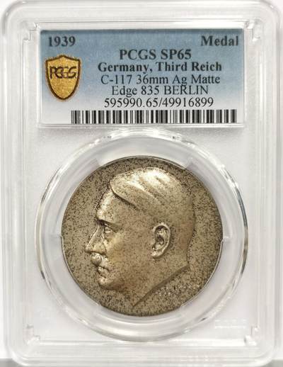 博洋堂世界钱币拍卖第162期（全场包邮） - PCGS SP65 1939年德国民族社会主义工人党党魁50周岁纪念银章 柏林造币厂顶级工艺原盒五彩 稀奇同分成交价不含佣金一万五千元