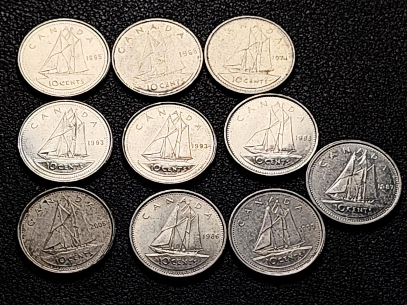 泉币菌-第200场- 新年快乐 新年第8场 本场拍品多 请提前出价（正月十五统一发货） 高币值一组10枚 加拿大10分镍币 伊丽莎白二世