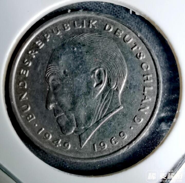 联邦德国1970年首任总理阿登纳头像2马克原光靓品纪念币
