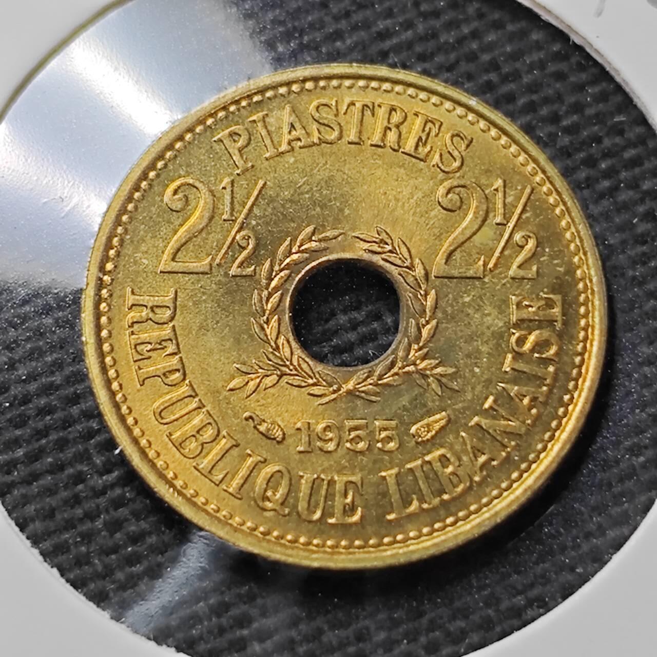 KK钱币收藏小铺  第396期  2月预留时间 周末发货  1955黎巴嫩2.5皮铜币 好品