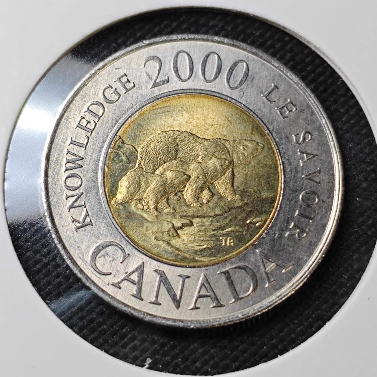 KK钱币收藏小铺  第396期  2月预留时间 周末发货  2000加拿大千禧年2元 好品