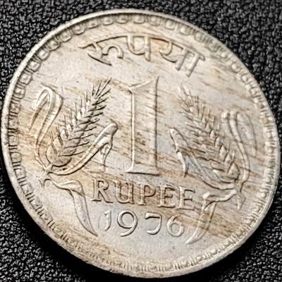 泉币菌-第200场- 新年快乐 新年第8场 本场拍品多 请提前出价（正月十五统一发货） - 安全齿 印度1976年1卢比銅镍硬币 大版 28mm 8g 阿育王狮子座