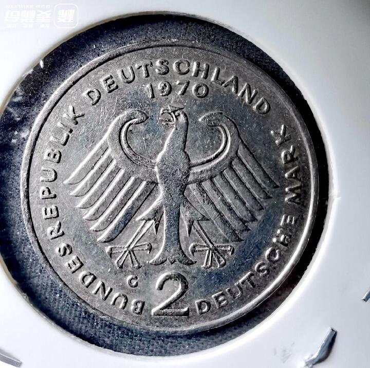 联邦德国1970年首任总理阿登纳头像2马克原光靓品纪念币