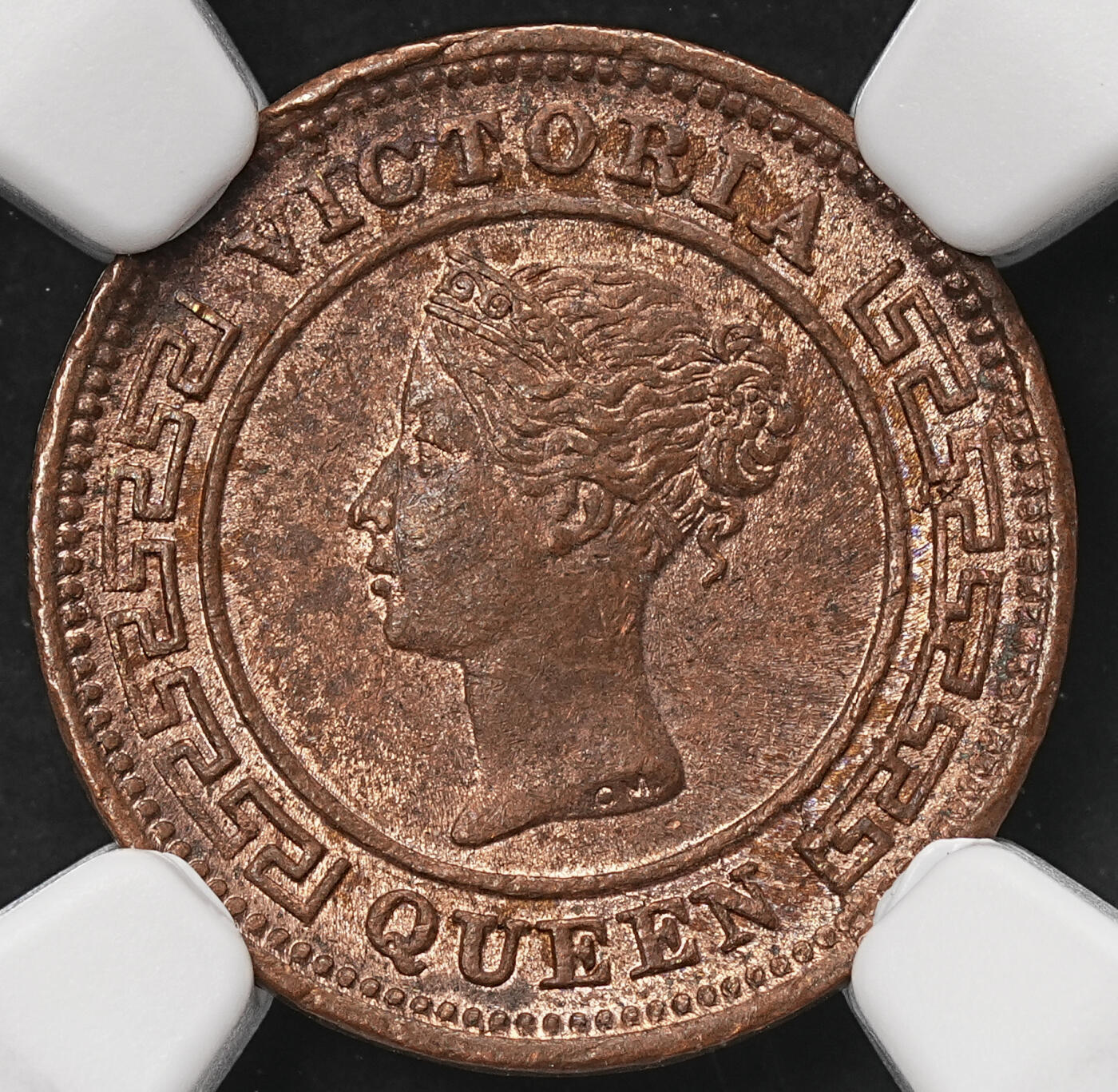 修遠堂世界钱币第106期，请看参拍说明 NGC MS63RB 1890年英属锡兰1/4分铜币