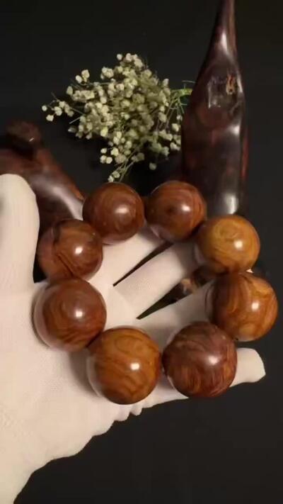 零元拍：海南黄花梨满花鬼眼荧光3.4豪华大手持，手串