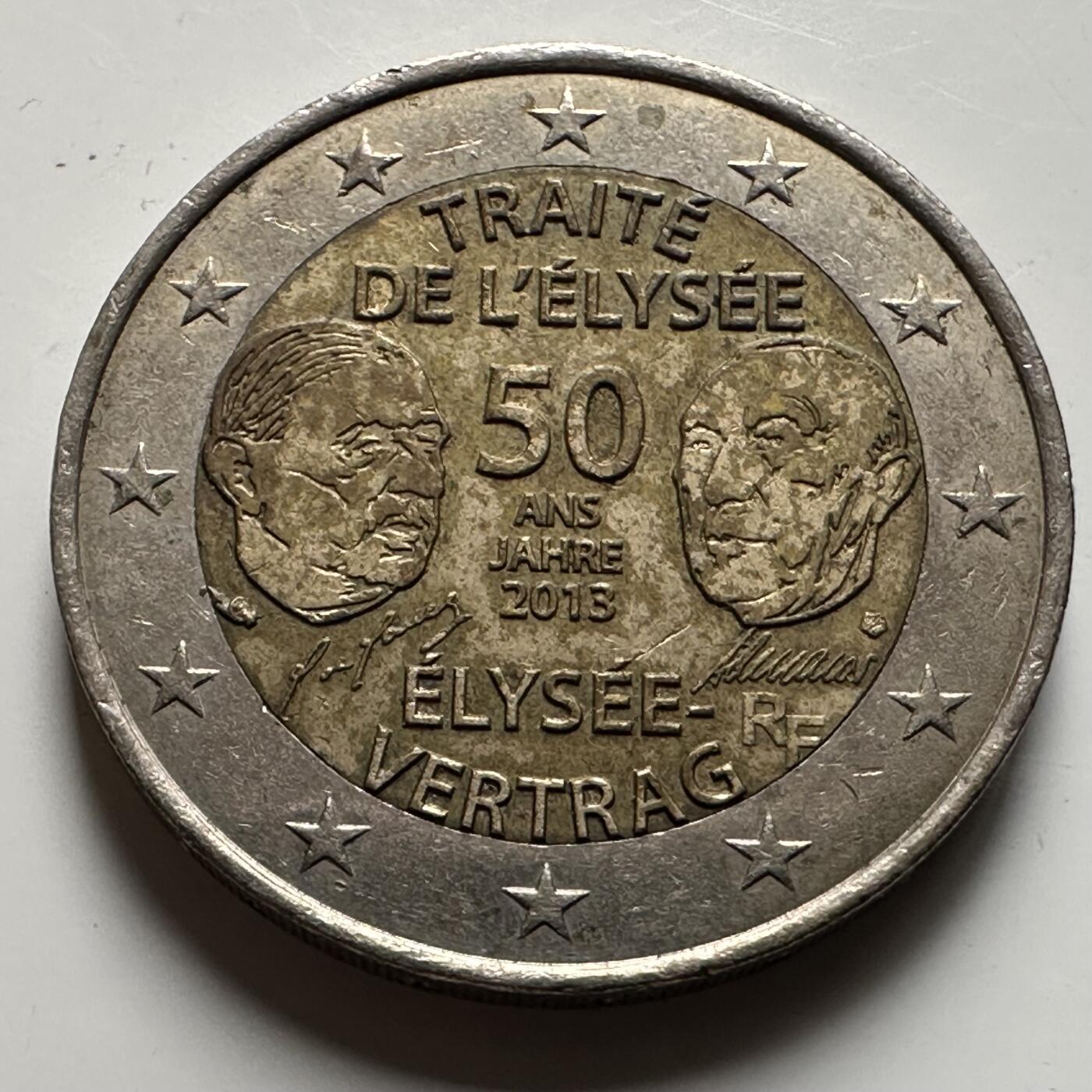 🌹外币初藏🌹🐯2026年第21场 正月十五正常发货 法国2013年爱丽舍条约50周年2欧元纪念币