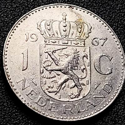 泉币菌-第200场- 新年快乐 新年第8场 本场拍品多 请提前出价（正月十五统一发货） - 1967年 荷兰王国早期1盾 朱莉安娜女王  镍币 硬币 25mm 