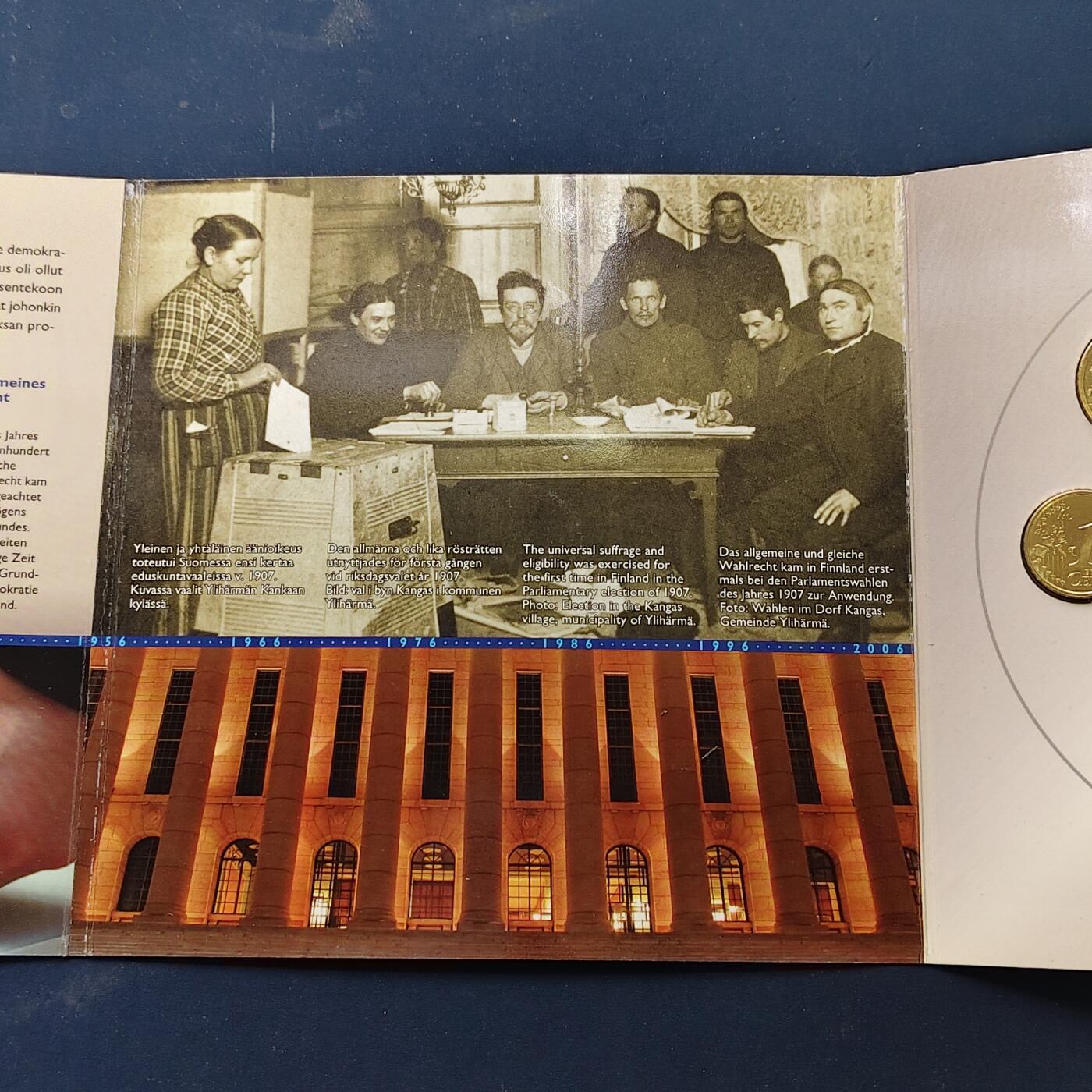 【全场包邮】纯粹捡漏拍506场-持续更新中 芬兰2006年全民选举权主题官方套币-含2欧元全民选举权100周年双色纪念币（编号2006-2）