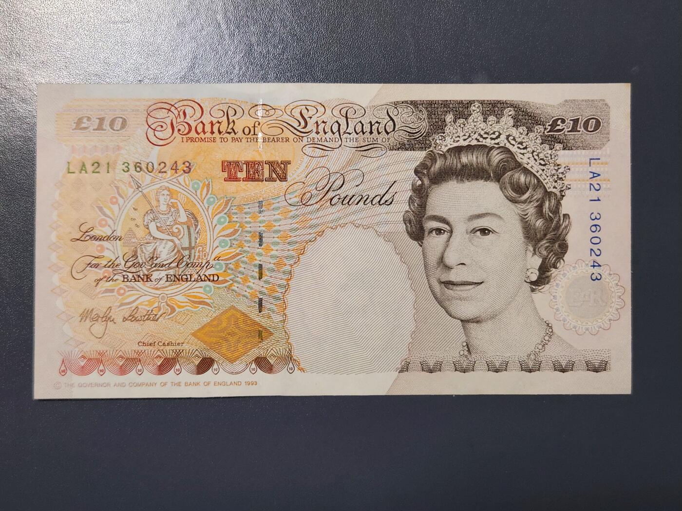 2月26号晚上8点 外国纸币自动截拍第31场 英国纸币 E序列10镑 1993年 数字版 狄更斯  Kentfield签名 近新