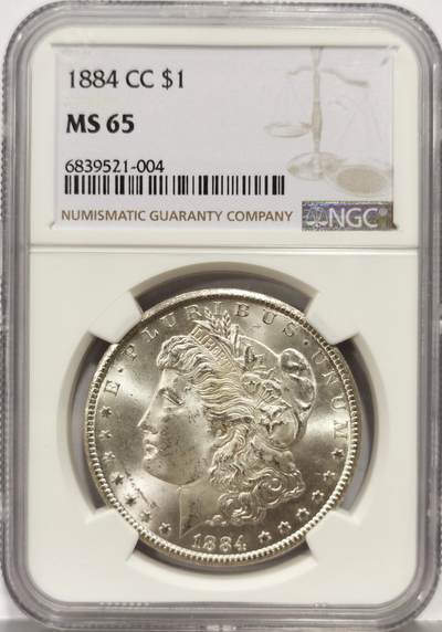 博洋堂世界钱币拍卖第162期（全场包邮） - NGC MS65 美国1884 CC 摩根 稀有卡森厂 十字转光 币面细腻如糖霜